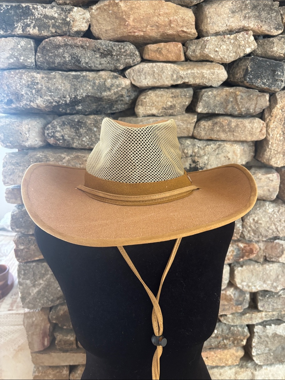 Frye Tan Wide-Brim Mesh-Crown Sun Hat